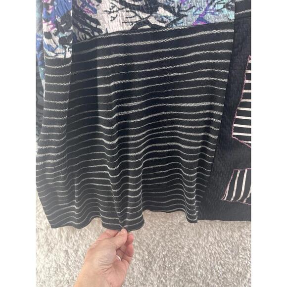 Ali Miles Women's 1X Textured Patchwork 3/4 Sleeve Top Asymmetric Hem Multicolor - Picture 9 of 9